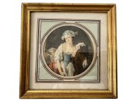 Vintage French Framed Print The Milk Maid La Laitiere In A Gold Painted Wooden Frame Wall Decor Decoration Reproduction c1960's / EVE