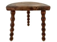 Vintage Stool Bobbin Leg French Milking Stool Seat Kitchen Table Farm D Shaped Seat Plant Rest Stand Plinth Rustic Tabouret c1960-70's / EVE