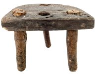 Antique Stool Bobbin Leg French Milking Stool Seat Kitchen Table Farm D Shaped Seat Plant Rest Stand Plinth Rustic Tabouret c1950-60's / EVE