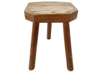 Vintage French Wooden Wood Milking Stool Chair Seat Kitchen Table Farm D Shaped Seat Plant Rest Stand Plinth Rustic Tabouret c1970's / EVE
