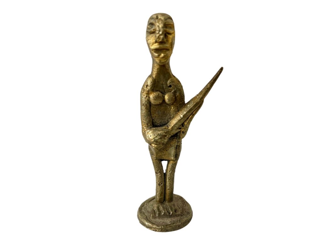 Vintage African Soldier Brass Metal Figurine Statue Primitive Sculpture Cast Tribal Art Toy Decor Display c1980-90’s / EVE