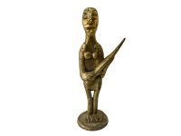 Vintage African Soldier Brass Metal Figurine Statue Primitive Sculpture Cast Tribal Art Toy Decor Display c1980-90's / EVE