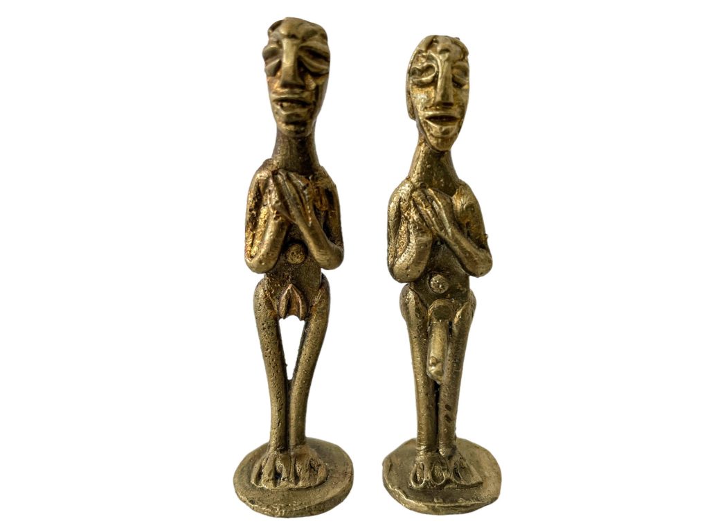 Vintage African Man And Woman Brass Metal Figurine Statue Primitive Sculpture Cast Tribal Art Toy Decor Display c1980-90’s / EVE