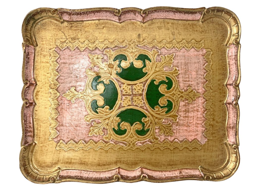 Vintage Italian Tray Florentine Florence Gold Wood Ornately Decorated Small Serving Lap Decoration Trivet Rectangular c1970’s / EVE