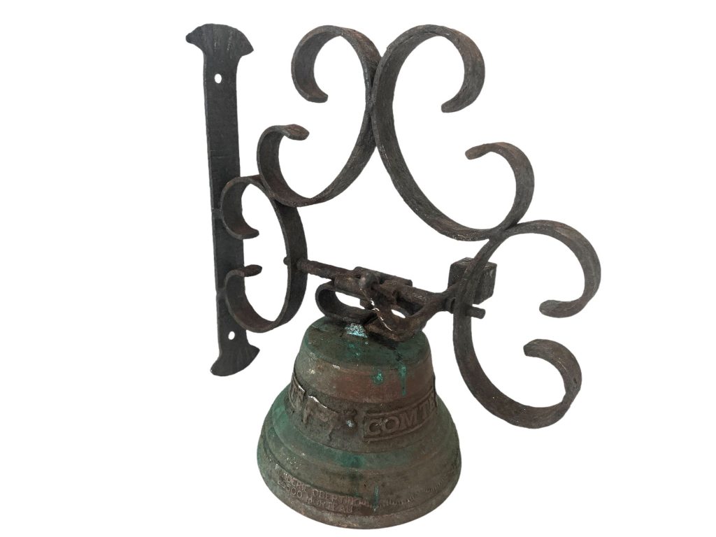 Vintage French Iron Door Bell Dinner Garden Alarm Alert Metal Bell Knocker Ringing Outside Doorbell Wall Hanging c1980’s / EVE