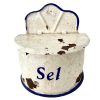 Vintage French Enamel Salt Sel Box Salter Storage Pot Bowl Rustic Rural Display Kitchen Wall Hanging Metal circa 1940-50's / EVE
