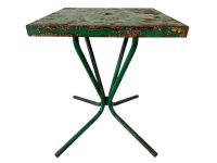 Vintage French Bistro Style Side Table Green Rusty Leg Metal Stand Plinth Outside Garden Patio Cafe Chippy circa 1960-70's / EVE