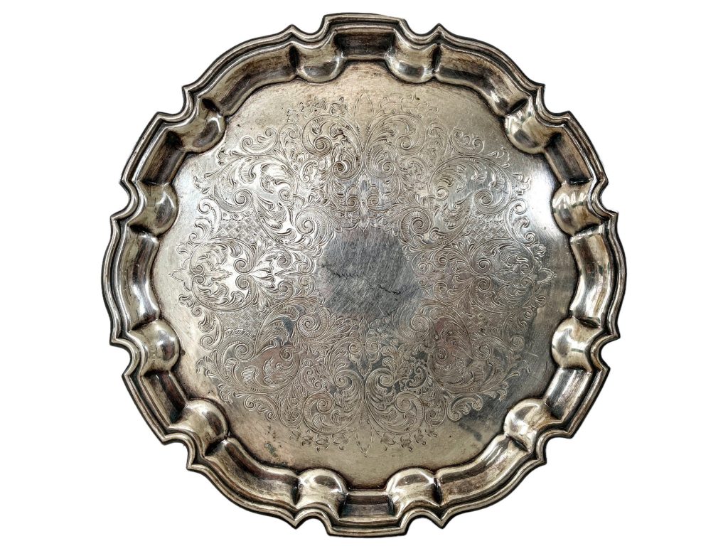 Vintage English Silver Plated Metal Ornately Edged Drinks Dinner Tray Plate Dish Charger Serving Wall Hanging circa 1930-40’s / EVE