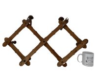 Alternative view of Vintage French Wood Wooden Five Coat Knob Two Hat Hook Shelf Coat Hanger Decor Display Hallway Cloakroom Bamboo Look c1930-40's / EVE