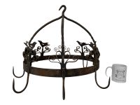 Alternative view of Vintage French Black Rusty Metal Ceiling Hanging Kitchen Rack Hooks Hanger Display Saucepan Tools DAMAGED circa 1990's / EVE