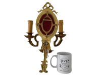 Alternative view of Vintage French Brass Wall Hanging Electric Light With Mirror Lantern Candle Lamp Ornament Decor Design c1960-70's / EVE