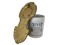 Alternative view of Vintage French Crucifix Metal Glass Blessing Font Mary With Patina Catholic Church Chapel Cross Religious Gift Holy Water c1930's / EVE