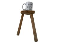 Alternative view of Vintage French Simple Stool Chair Seat Wooden Wood Milking Kitchen Table Farm D Shaped Seat Plant Rest Stand Plinth Tabouret c1980's / EVE