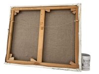 Alternative view of Vintage English Painting Oil Chateau Najac Ray Martin Skyline Scenic On Canvas c1980's / EVE