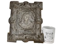 Alternative view of Antique French Jesus Christ With Crown Of Thorns Cast Iron Black Gold Plaque Patina Catholic Church Chapel Religious c1910-20's / EVE