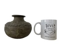 Alternative view of Antique African Grey Metal Case Jug Pot Storage Container Figurine Ornament Primitive Tribal Art Dented Bashed c1920's / EVE