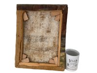 Alternative view of Vintage French Textured Painting On Burlap Chicken Cockerel Farmyard Countryside Farm Scenic Rustic Janet Pain c1990's / EVE