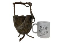 Alternative view of Antique Japanese Metal Vase Ornament Ikebana Flower Plant Display Piece Prop Gold Details Carp Fish c1910-20's / EVE