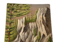 Alternative view of Vintage French Age Mountain Path Wanderer Woodland Painting Acrylic Skyline Bushes Trees Scenic Countryside On Board c1940-50's / EVE