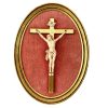 Vintage French Crucifix Pink Velvet Gold Framed Christ With Patina Catholic Church Chapel Cross Religious Symbol Jesus c1940-50's / EVE