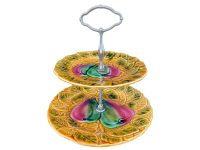 Vintage French Afternoon Tea Majolica Fruit Plates Cake Sandwich Serving Table Display Green Pink Gold Porcelain Bowl Dish c1970's / EVE