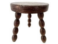 Vintage Stool French Wooden Wood Milking Chunky Chair Seat Bobbin Farm Round Shaped Seat Plant Rest Stand Plinth Tabouret c1960-70's / EVE