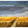 Vintage French Painting Oil Field Of Wheat Skyline Sky Scenic On Canvas Farm Track Road Wall Decor c1950-60's / EVE