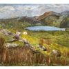 Vintage French Painting Oil D Fronnli Mountains Lake Sheep Skyline Scenic On Canvas c1980's / EVE