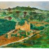 Vintage English Painting Oil Chateau Najac Ray Martin Skyline Scenic On Canvas c1980's / EVE