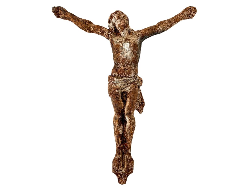 Antique French Jesus Christ With Crown Of Thorns Cast Iron Rusty Patina Catholic Church Chapel Religious c1900’s / EVE