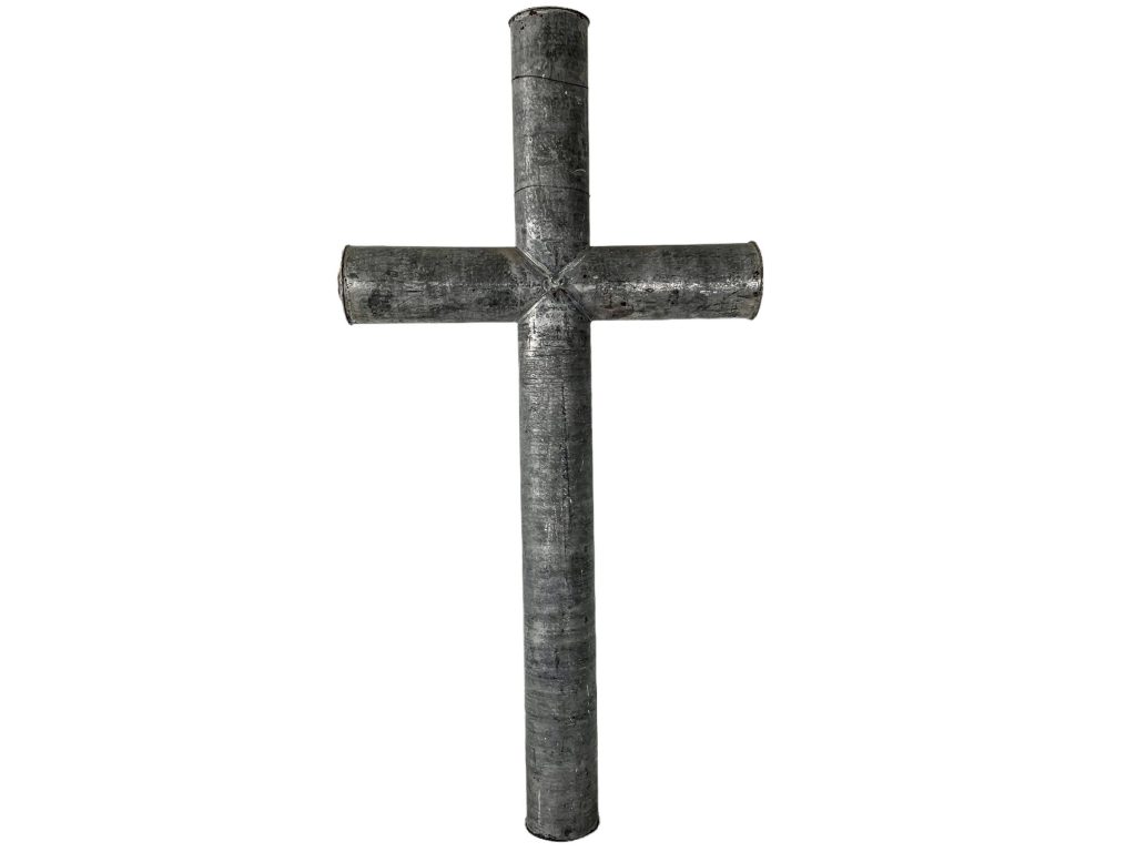 Vintage French Crucifix Galvanised Iron Tube Metal Christ With Patina Catholic Church Chapel Cross Religious Symbol Jesus c1950-60’s / EVE