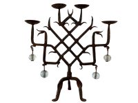 Antique French Candelabra Rusty With Hand Made Glass Attachments Gothic Iron Four Candles Light Lantern Candle Lamp Design c1900's / EVE