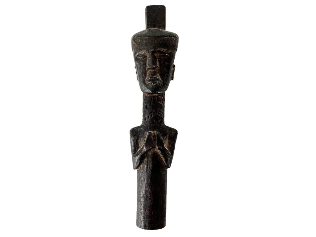Vintage African Rwandan Wooden Brown Natural Wood Man Scar Figurine Standing Ornament Tribal Carving Statue Decor Display c1960-70’s / EVE