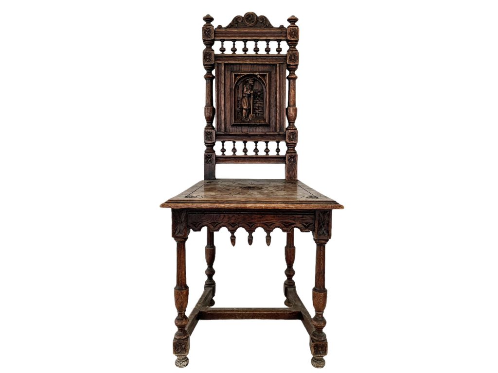 Antique Chair French Brittany Man Carved Panel dining table office seat seating tabouret decor DAMAGED circa 1900’s / EVE