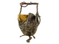 Antique Japanese Metal Vase Ornament Ikebana Flower Plant Display Piece Prop Gold Details Carp Fish c1910-20's / EVE