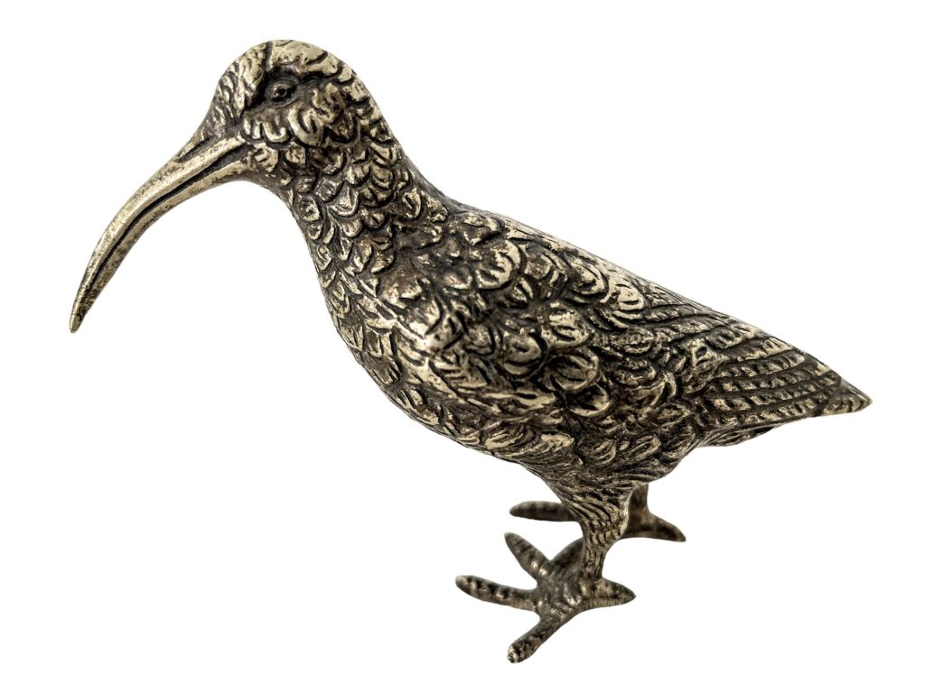 Vintage French Silver Coloured Metal Curlew Bird Figurine Ornament Decor Design Animal c1940-50's / EVE