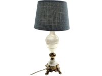 Vintage French Bedside Dressing Table Desk Alabaster Gold Foot White Stone Electric Lamp Light Electric c1960-70's / EVE