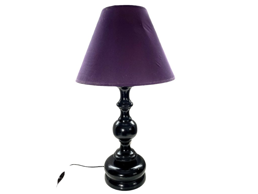 Vintage French Bedside Dressing Table Desk Wood Black Purple Electric Lamp Light Electric Lampshade c1980-90’s / EVE