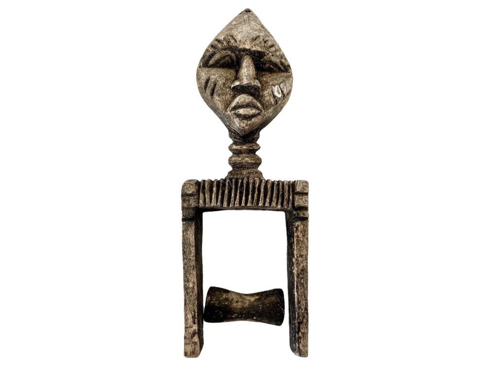 Vintage African Small face Pulley Wooden Standing Decor Carved Statue Carving Sculpture Wood Tribal Art c1970-80’s / EVE de France