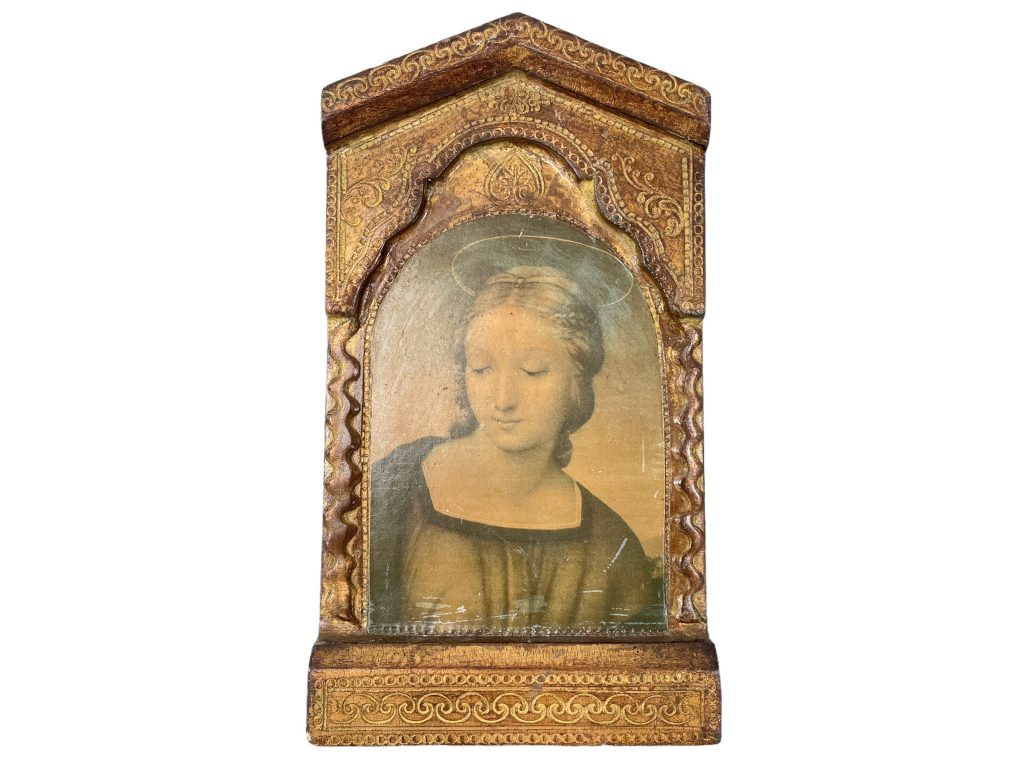 Vintage Italian Florentine Florence Fra Angelico Madonna Halo Mary Print In Ornate Golden Frame Print Gold Painted Frame circa 1950's / EVE