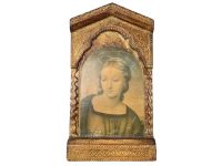 Vintage Italian Florentine Florence Fra Angelico Madonna Halo Mary Print In Ornate Golden Frame Print Gold Painted Frame circa 1950's / EVE