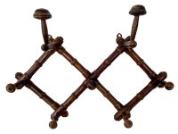 Vintage French Wood Wooden Five Coat Knob Two Hat Hook Shelf Coat Hanger Decor Display Hallway Cloakroom Bamboo Look c1930-40's / EVE