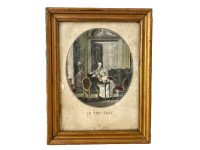 Antique French Le Tric Trac Board Game Framed Print In A Gold Painted Frame Wall Decor c1910's / EVE