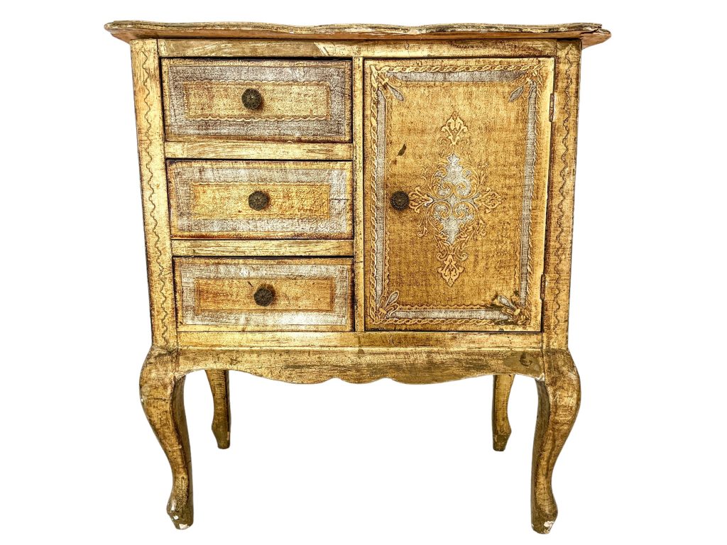 Vintage Italian Florentine Florence Gold Balsa Wood Ornately Decorated Small Side Table Cupboard Chest Of Drawers Stand c1950-60's / EVE