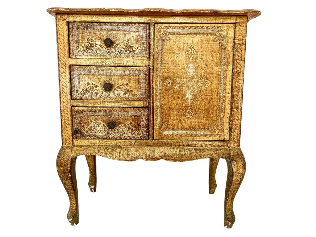 Vintage Italian Florentine Florence Gold Balsa Wood Ornately Decorated Small Side Table Cupboard Chest Of Drawers Stand c1950-60's / EVE
