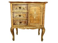 Vintage Italian Florentine Florence Gold Balsa Wood Ornately Decorated Small Side Table Cupboard Chest Of Drawers Stand c1950-60's / EVE