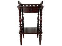 Vintage French Small Stand Table Wood Brown Telephone Side Flower Pot Ornament Display Shelf Prop circa 1970-80's / EVE