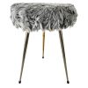 Vintage French Stool Pelfran Style Black Metal Padded Cushioned Fluffy Grey Chair Stand Display Rest Seating Tabouret c1960-70's / EVE