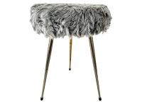 Vintage French Stool Pelfran Style Black Metal Padded Cushioned Fluffy Grey Chair Stand Display Rest Seating Tabouret c1960-70's / EVE