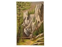 Vintage French Age Mountain Path Wanderer Woodland Painting Acrylic Skyline Bushes Trees Scenic Countryside On Board c1940-50's / EVE